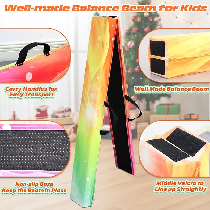 PreGymnastic 6FT/8FT/9.5FT Folding Balance Beam for Kids Ages 3-12, Foldable Gymnastics Floor Beam-Extra Firm Suede Cover with Carrying Bag for Home-Gym Equipment for Toddler Teenager