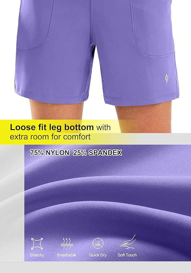 SANTINY Women's 6'' Athletic Long Shorts with 4 Pockets High Waisted Bermuda Shorts for Women Walking Running Casual