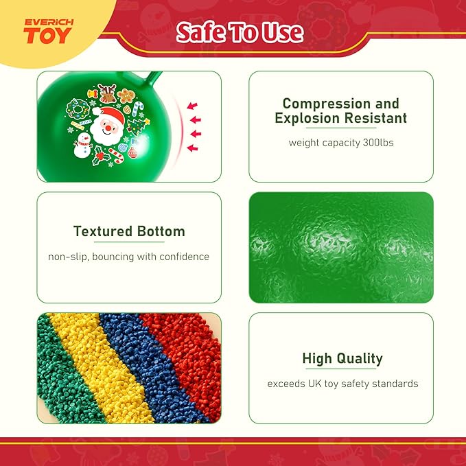 EVERICH TOY Hopper Ball for Kids 18In Sit On Bouncy Balls with Handle for Indoor Outdoor Active Play, Green Christmas Inflatable Boys Girls Gifts for 4 5 6 7 8 Years Old with Christmas Reindeer Ears