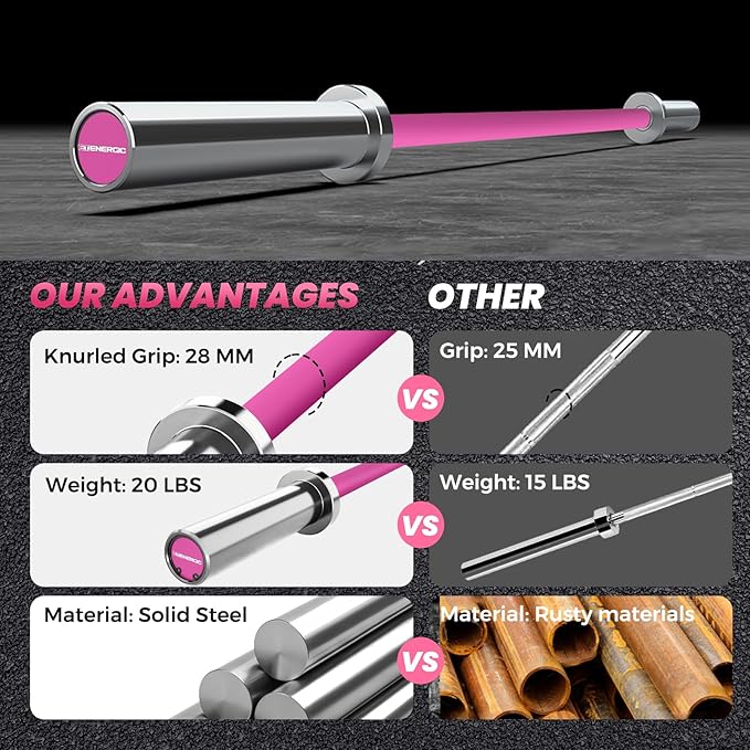 4ft Olympic Barbell - Heavy Duty Chrome Steel Weightlifting Bar for 2-Inch Plates, 500LBS Capacity Bar with Knurled Grip & Ball Bearings - Compact Strength Training Barbell for Men & Women Home Gym Workout