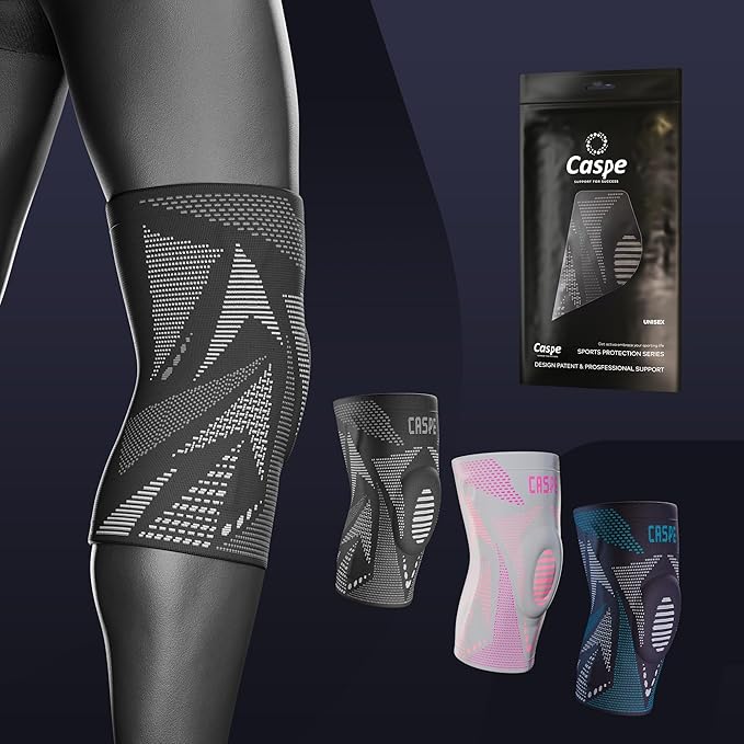 Caspe 2 Pack Compression Knee Brace for Women & Men – Pain Relief Support with Patella Gel Pads & Side Stabilizers – Knee Sleeve for Running, Workout & Arthritis (Gray, Medium)