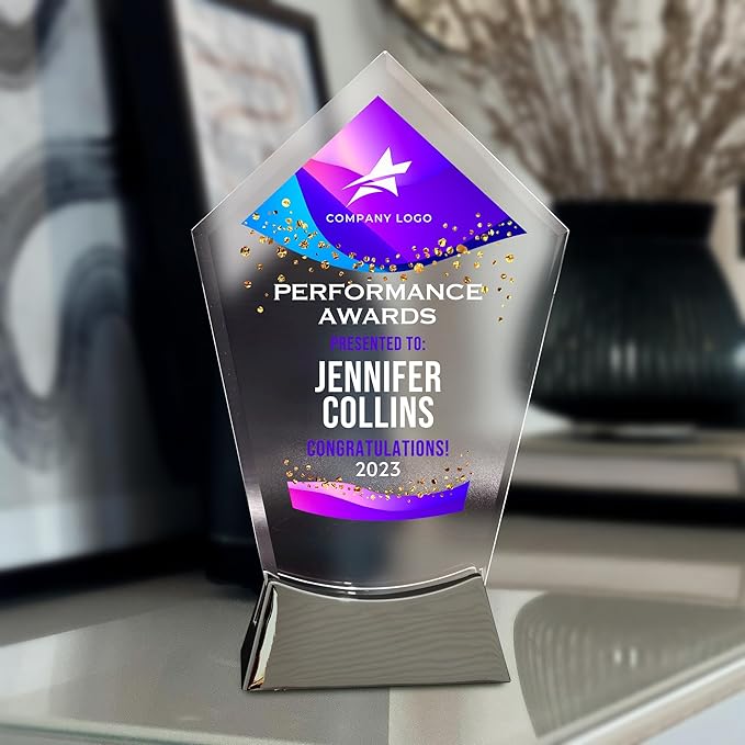 7 1/2" Personalized Glass Plaque for Trophies & Awards, Custom Employee of the Month, Retirement, Leadership & Appreciation Gift J Awards (D3)