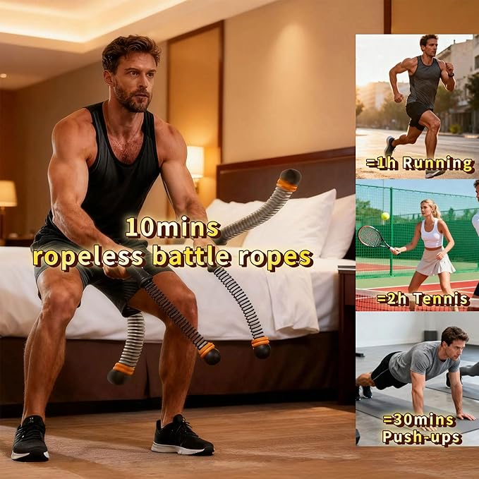 Adjustable Ropeless Battle Ropes for Home Gym for Men & Women, Heavy Duty Cordless Battle Rope with Storage Bag,Exercise Ropes with Variable Resistance, Strength & Low-Impact Cardio for HIIT(Black)