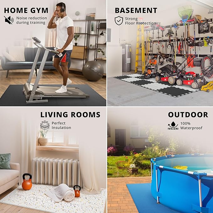 bemaxx Gym Mats Set - 18 pcs EVA Interlocking Foam Floor Tiles (12.6"x12.6"x0.4") 18sqft Protective Gym Flooring Sports Home Workout Exercise Mats Puzzle Garage Fitness Play-Room Garage Pool Treadmill