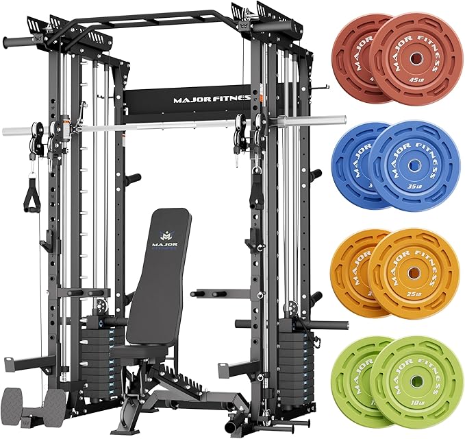 Major Fitness Drone MAX V Smith Machine with Weight Stacks, All-in-One Home Gym Squat Rack--2500LB Capacity, Dual LAT Pull-Down Systems & Cable Crossover Machine, Heavy-Duty Full-Body Workout Machine