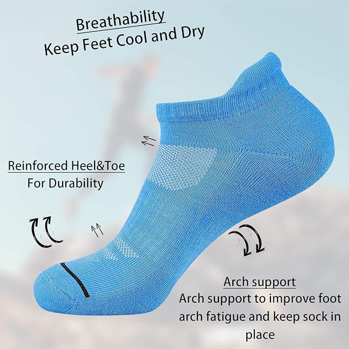 JOYNÉE Mens Ankle Athletic Low Cut Socks Running Sports Cushioned Sock for Men 6 Pack