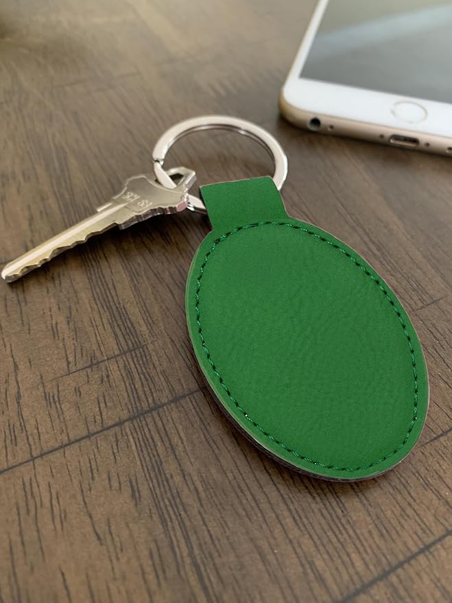 LaserGram Oval Keychain, Quad, Personalized Engraving Included (Green)