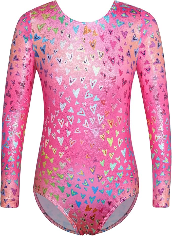 BAOHULU Leotards for Girls Gymnastics Long Sleeve Embroidery Shiny Black Diamond Dance Clothes