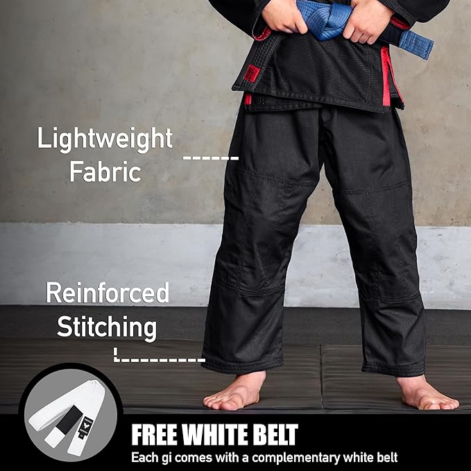 Elite Sports IBJJF Ultra Light BJJ Brazilian Jiu Jitsu Gi for Kids with Preshrunk Fabric and Free Belt