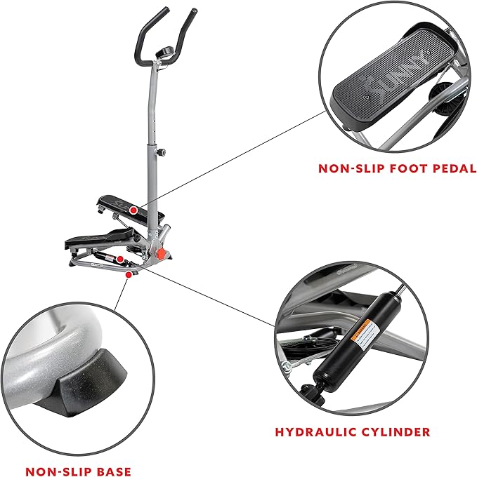 Sunny Health & Fitness Twist Stepper with Handlebar, Stair Step Machine for Cardio Workout, Compact Home Exercise Equipment W/Optional Free SunnyFit App Connection