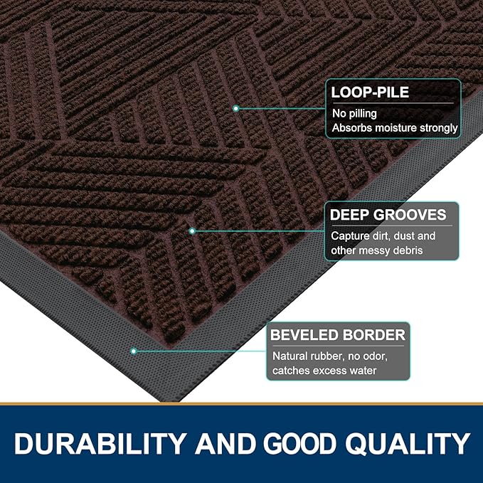 Smiry Front Door Mat Outside Entrance, Heavy Duty Sturdy Natural Rubber Doormat, Trap Dirt and Moisture, Easy Clean Low Profile Mats for Indoor Outdoor Entry, Irregular Triangle (36x24, Deep Brown)