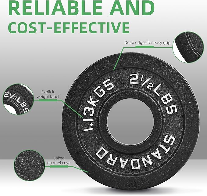 Fitvids 2-Inch Olympic Cast Iron Weight Plate for Strength Training & Weightlifting, Multiple Sizes
