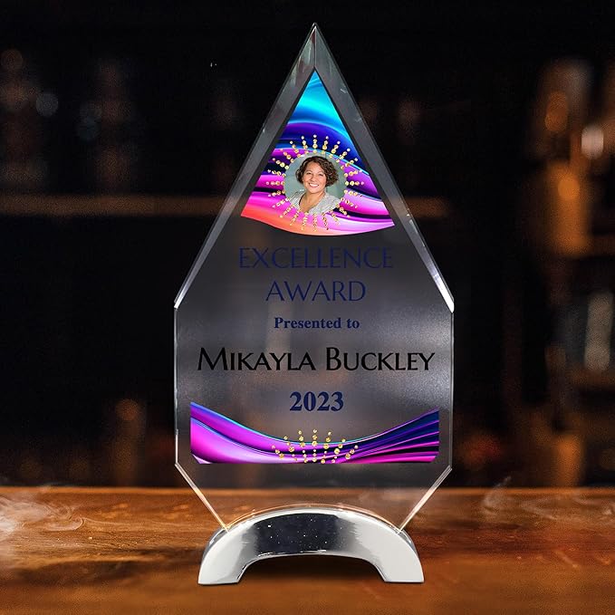 9 1/4" Personalized Glass Plaque for Awards and Trophies, Custom Award for Employee of the Month, Retirement, Leadership and Appreciation Gift P (Design 6)