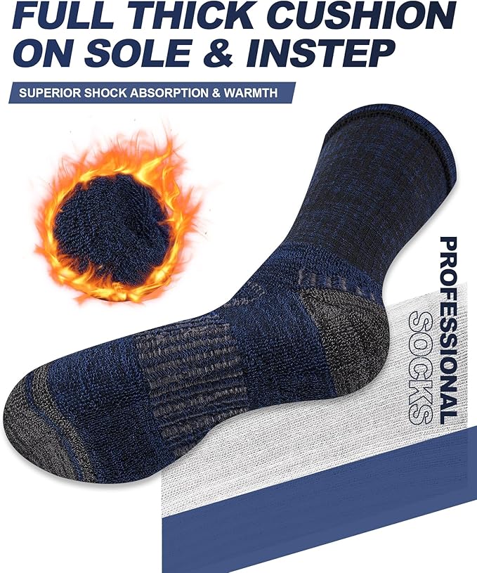 Mens Cotton Boot Crew Socks, 5 Pairs Full Cushion Socks Moisture-Wicking & Reinforced for Work Hiking Walking Outdoor