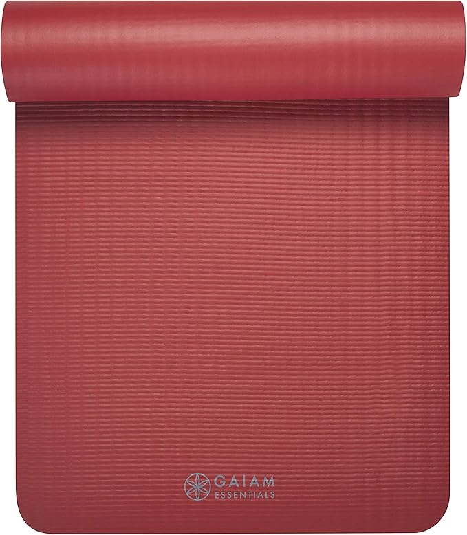 Gaiam Essentials 2/5" Thick (10mm) Yoga & Pilates, Fitness & Exercise Mat with Easy-Cinch Carrier Strap Cushion Support For Fitness and Gym Workouts