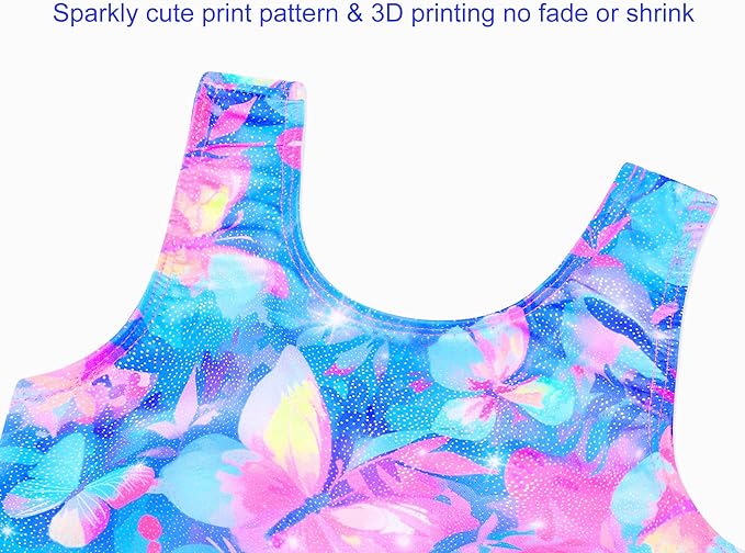 Domusgo Gymnastics Leotards for Girls Sparkly One-Piece Pro Kids Unitard Biketards with Shorts