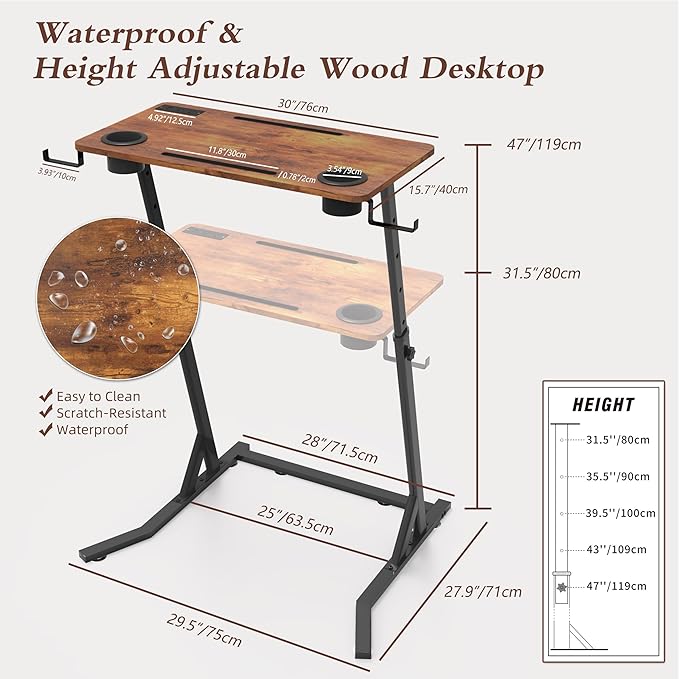 OrigoDeco Bike Desk,Adjustable Cycling Desk,Standing Desk for Walking pad,Indoor Bike Trainer Desk with Power Socket,for Indoor Cycling Treadmill & Office Use,Exercise While Working or Watching TV