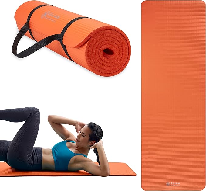 Gaiam Essentials 2/5" Thick (10mm) Yoga & Pilates, Fitness & Exercise Mat with Easy-Cinch Carrier Strap Cushion Support For Fitness and Gym Workouts