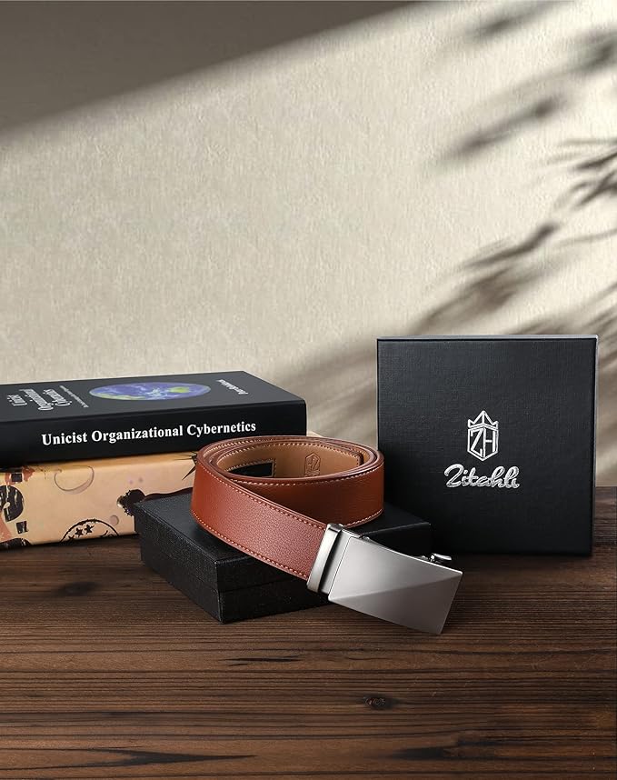 Zitahli Belt Men, Ratchet Belt Dress with 1 3/8" Premium Leather,Slide Belt with Easier Adjustable Automatic Buckle