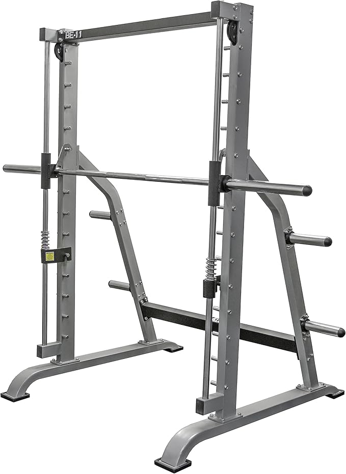 Valor Fitness Smith Machine Multi-Function Power Rack - 500lb Squat Rack or Bench Press Station - 2" Plate Storage Pegs- Attached Sliding Knurled Barbell - Home Gym
