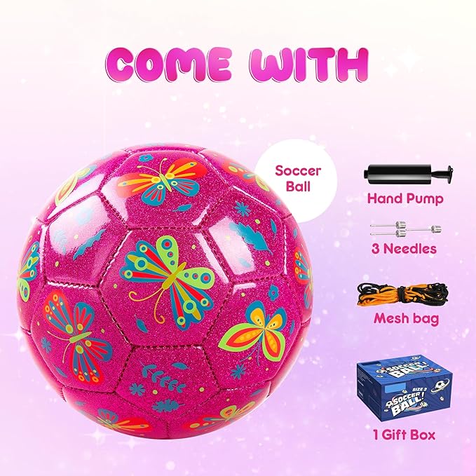Soccer Ball Size 4 Size 3 Size 2 with Pump Deflated - Glitter Unicorn Dinosaur Toys for Toddler Kids - Sports & Outdoors Games - Christmas Stocking Stuffers Birthday Gifts for Boys Girls 1-3 3-8 8-12