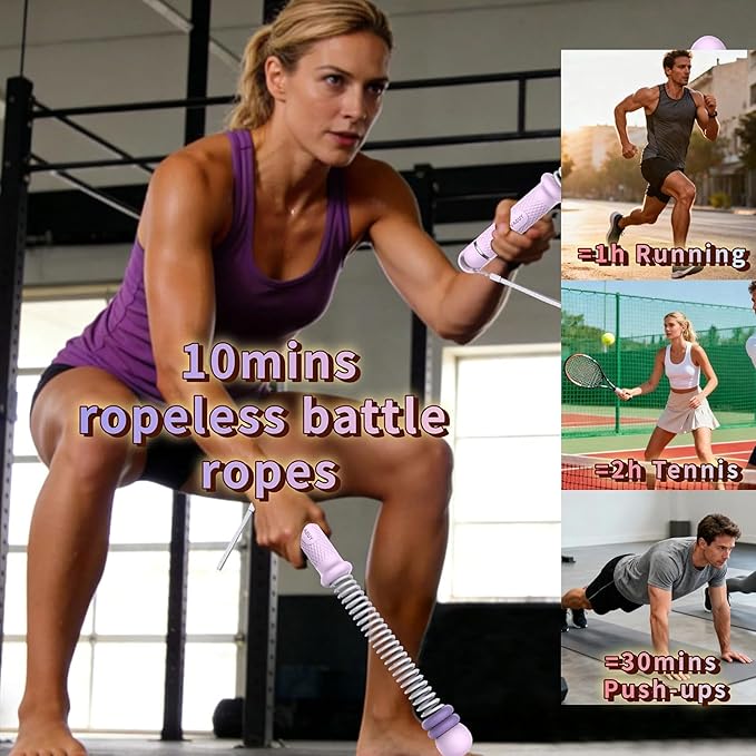 Adjustable Ropeless Battle Ropes for Home Gym for Men & Women, Heavy Duty Cordless Battle Rope with Storage Bag,Exercise Ropes with Variable Resistance, Strength & Low-Impact Cardio for HIIT(Purple)