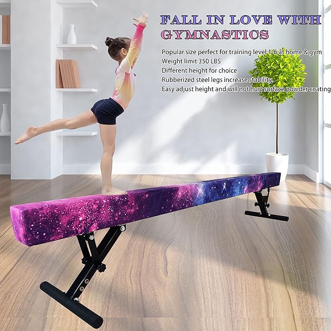 Adjustable Balance Beam for Kids, 8FT Gymnastics Beam with Anti-Slip Legs, High and Low Floor Beam for All Gymnastics Levels, Professional Gymnastic Equipment for Home, Gym Center