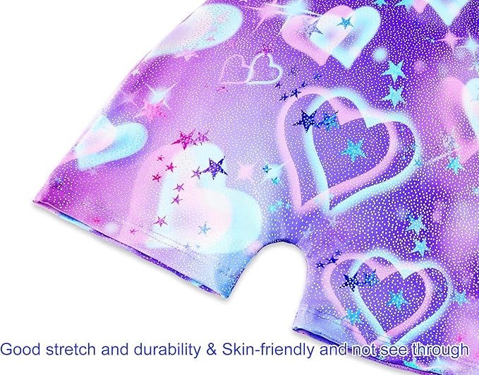 Domusgo Gymnastics Leotards for Girls Sparkly One-Piece Pro Kids Unitard Biketards with Shorts