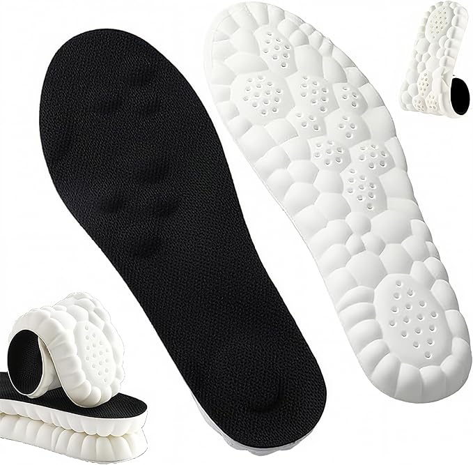 4D Cloud Insoles for Men Women, Memory Foam Boot Insoles, Comfortable and Breathable Massage Cushion Shoe Inserts with Arch Support, Trim to Fit All Shoe Types(1Pair-Black, Men 6-7/Women 7.5-8.5)
