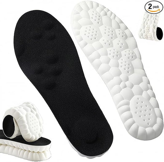 4D Cloud Insoles for Men Women, Memory Foam Boot Insoles, Comfortable and Breathable Massage Cushion Shoe Inserts with Arch Support, Trim to Fit All Shoe Types(1Pair-Black, Men 12-13/Women 15-16)