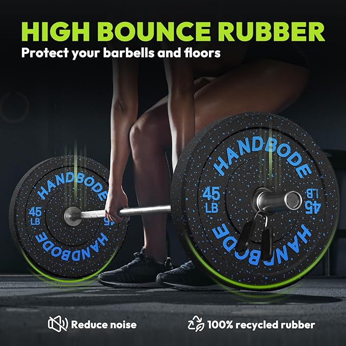 2-Inch Weight Plates High Bounce, Olympic Bumper Plate Set 45/100/160/190/260/300lb, Colored Weight Plates Set for Home Gym, Barbell Weights Rubber Strength Training Plate for Weight Lifting