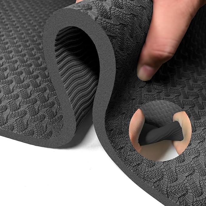 Yoga Mat 1/3" (8mm) Thick Non-Slip, Women Men Fitness & Exercise Mat, 72"Lx24"W Eco-Friendly TPE Workout Mat with Carrying Strap for Yoga, Pilates, Home Gym, Floor Exercises