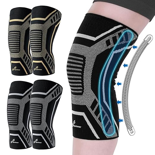 Sportneer Knee Brace with Dual Side Stabilizers – Maximum Support Compression Knee Sleeve for Men & Women, Anti-Slip Knee Support for Running, Workout, Arthritis, ACL & Pain Relief (Black, X-Large(19"-22"))