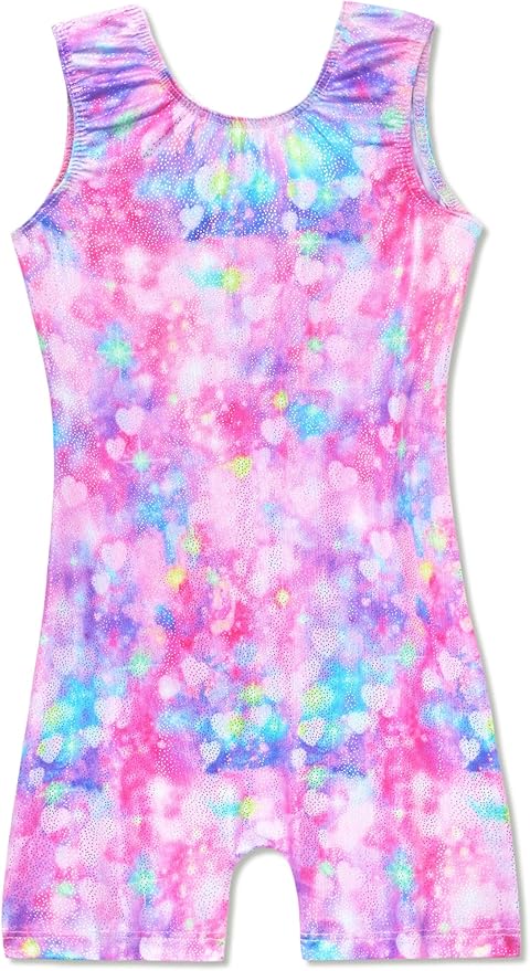 Domusgo Gymnastics Leotards for Girls Sparkly One-Piece Pro Kids Unitard Biketards with Shorts