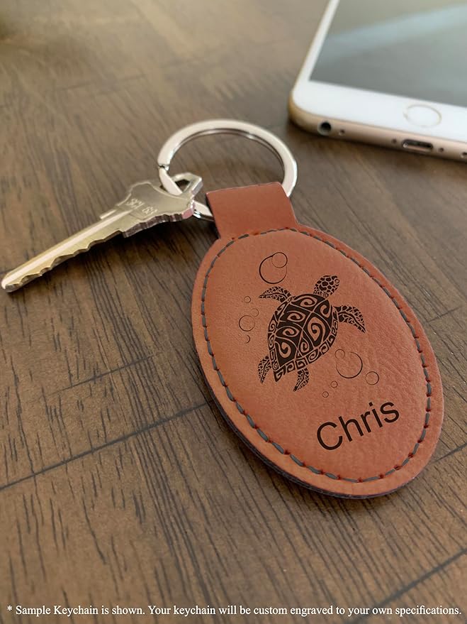 LaserGram Oval Keychain, Baseball Ball, Personalized Engraving Included (Dark Brown)