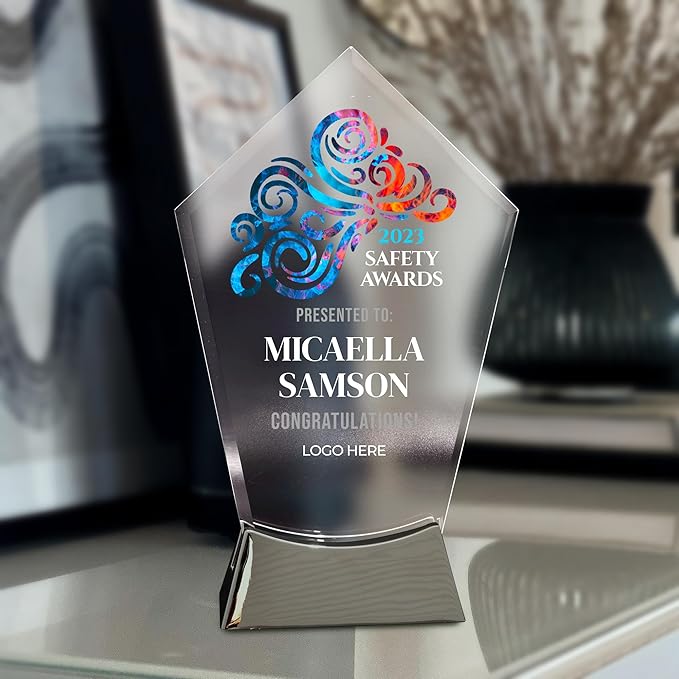 7 1/2" Personalized Glass Plaque for Awards and Trophies, Custom Award for Employee of the Month, Retirement, Leadership and Appreciation Gift J Awards (D1)