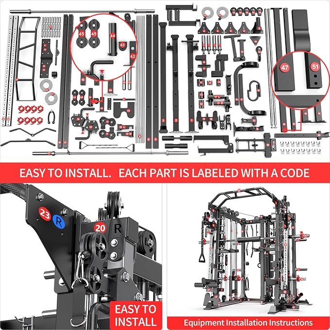 Smith Machine, Multi-Purpose Strength Power Cage with Cable Crossover System and More Training Accessories,Squat Rack Power Rack，Suitable for Home Gyms