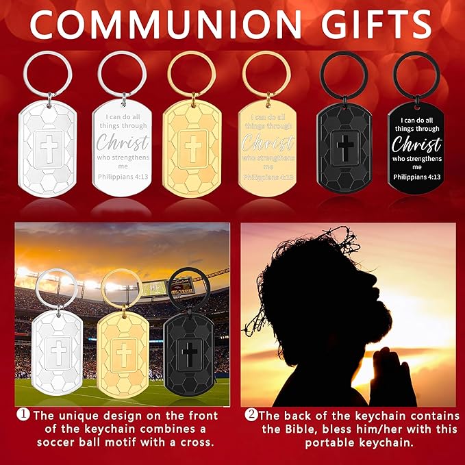 Stocking Stuffers- Football/Baseball/Soccer/Basketball Keychain for Men Baptism Confirmation Mens Gifts