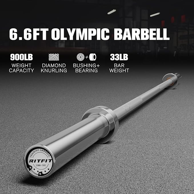 RITFIT 7FT Olympic Barbell for Strength and Weightlifting Training - 2 Inch Olympic Bar for Squat, Deadlift, Bench Press, Curl, Overhead Press - 600lbs/1000lbs/1200lbs Capacity