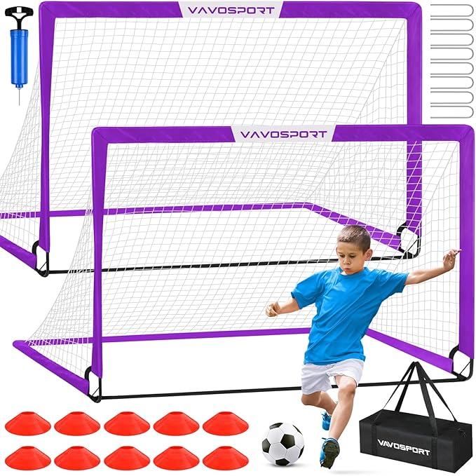 Soccer Goal, 2 of 6'x4' Kids Soccer Goals for Backyard Set, Portable Pop Up Soccer Net, Practice Soccer Training Equipment with Ball, Cones for Toddler,Youth Sports Outdoor Games Yard Play