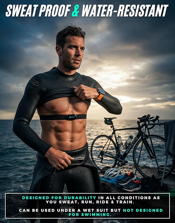Powr Labs Bluetooth and ANT+ Heart Rate Monitor Chest Strap - All Day Comfort, Easy Connectivity - Compatible with Polar, Garmin, Peloton, Wahoo