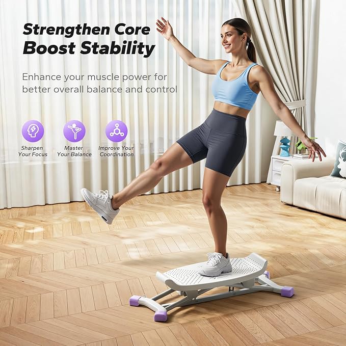 MERACH Balance Board for adults, Mini Stepper with Resistance Bands, Portable Wobble Board Featuring LCD Monitor, 300 lbs Capacity Ski Balance Trainer for Full Body Workout at home gym
