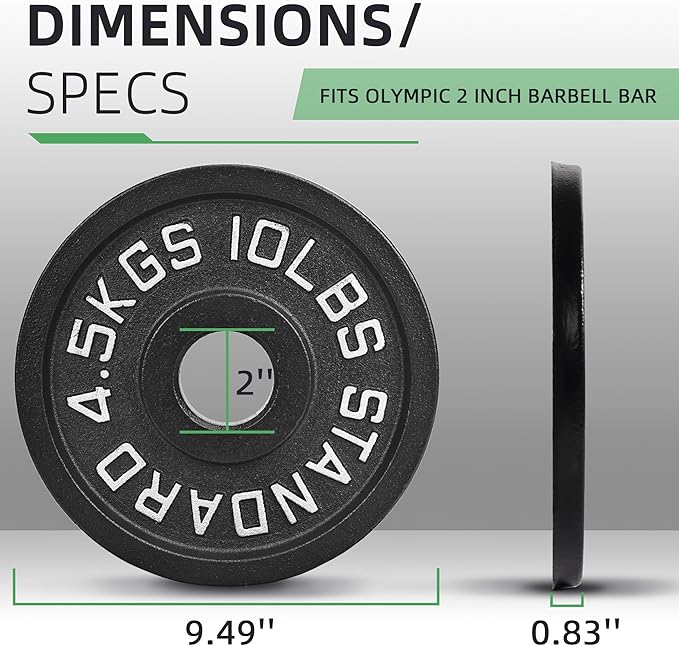 Fitvids 2-Inch Olympic Cast Iron Weight Plate for Strength Training & Weightlifting, Multiple Sizes