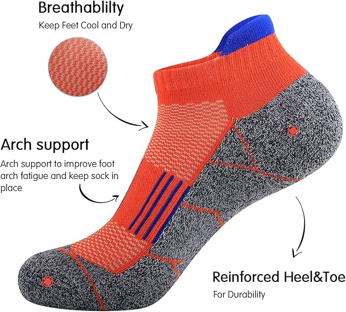 JOYNÉE Mens Ankle Athletic Low Cut Socks Running Sports Cushioned Sock for Men 6 Pack