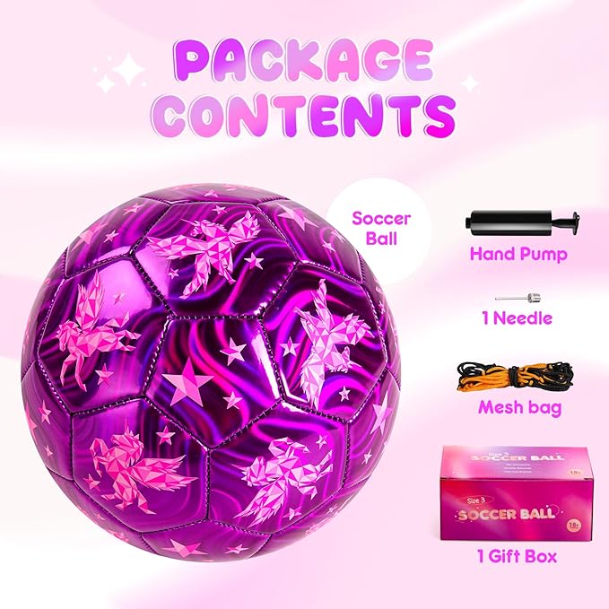 Soccer Ball Size 4 Size 3 Size 2 with Pump Deflated - Glitter Unicorn Dinosaur Toys for Toddler Kids - Sports & Outdoors Games - Christmas Stocking Stuffers Birthday Gifts for Boys Girls 1-3 3-8 8-12