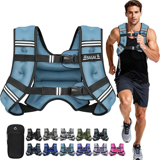 BAGAIL Weighted Vest, 5lb/8lb/10lb/12lb/15lb/20lb/25lb/30lb Weight Vest for Walking & Weight Loss, Reflective Rucking Vest with Phone Pouch for Women & Men, Home Gym & Outdoor Training