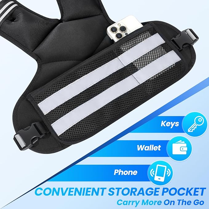 Adjustable Weighted Vest for Women and Men, 4-11lb/11-18lb/20-32lb Rucking Vest with 6 Ironsand Weights, Reflective Stripe and Storage Pocket for Workouts, Running, Strength Training