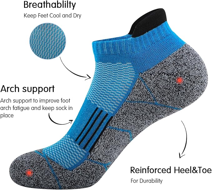 JOYNÉE Mens Ankle Athletic Low Cut Socks Running Sports Cushioned Sock for Men 6 Pack
