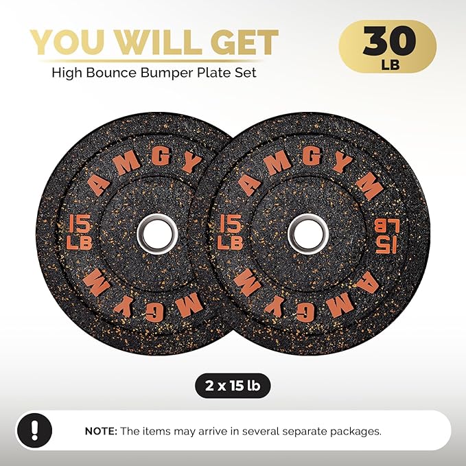 2 Inch Bumper Plates，10-500lbs，Barbell Rubber Olympic Weight Plates Set for Home Gym, Strength Training & Weight Lifting, Multiple Options Colors