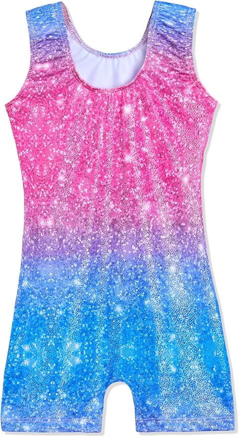Domusgo Gymnastics Leotards for Girls Sparkly One-Piece Pro Kids Unitard Biketards with Shorts